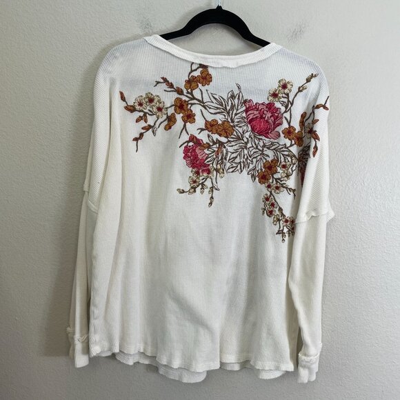 Sundance Womens Large White Floral Embroidered Waffle Knit Long Sleeve Top - Picture 6 of 9